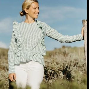 🩷NWT 🆕 WESTERN RANGE CLOTHING CO Pink Ruffle Long Sleeve Cotton & Linen Blouse